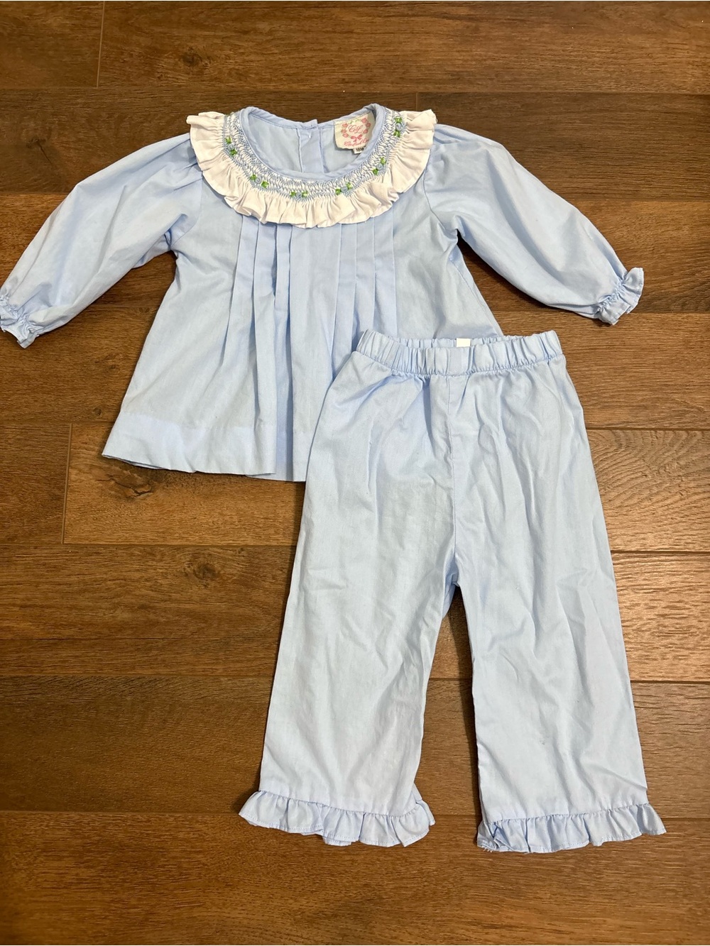 Cecil & Lou 18M Girls Blue Smocked Ruffle Top & Pants Set